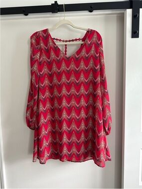Lizard Thicket Pink and Red Geometric Sheer Top